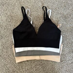 Set of Four Bralette Tops in Black, White, Gray, and Tan
